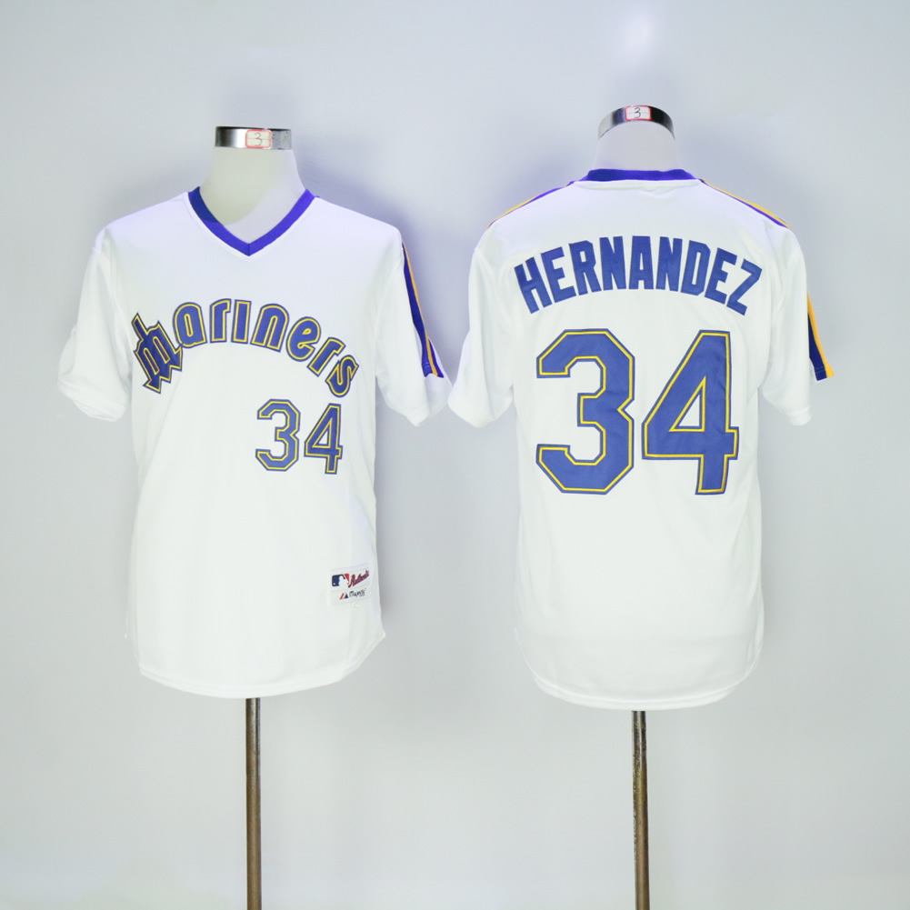 Men Seattle Mariners #34 Hernandez Whtie Throwback 1984 MLB Jerseys